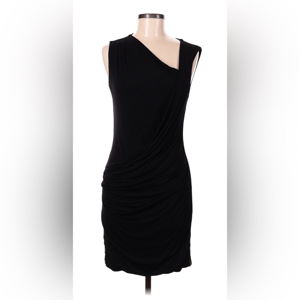 BCBGMaxAzria Black Asymmetrical Ruched Bodycon Dress
